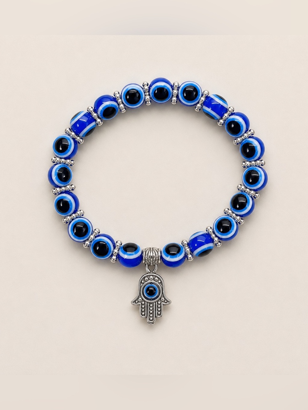 Evil Eye Hamsa Beaded Bracelet - Blue